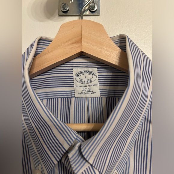Brooks Brothers short-sleeve button-down shirt, white/blue, slim fit - Picture 3 of 3
